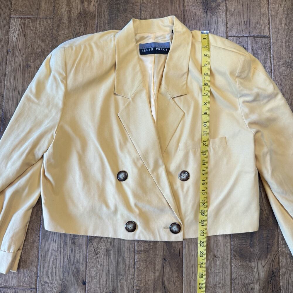 VTG Linda Allard Ellen Tracy Skirt Suit 100% Silk Yellow Beige Womens Sz 16 - Picture 3 of 11